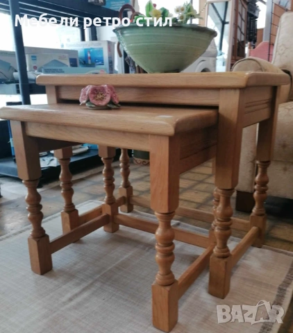 Стилен к-кт помощни масички ''2в1''. Изработени от масивно дърво, с изящни струговани крака., снимка 6 - Маси - 54206090