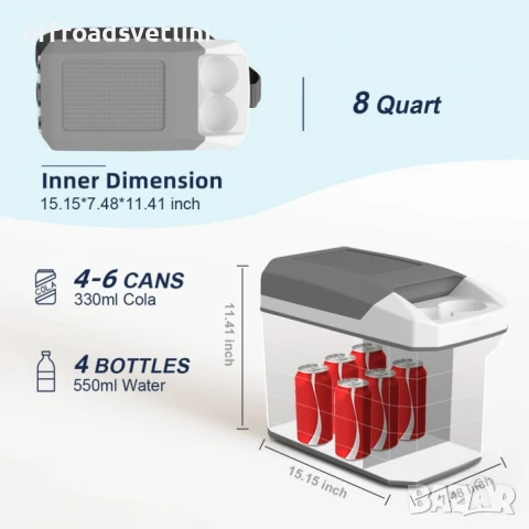 Електрическа хладилна кутия 8L за автомобил, каравна, кемпер, 12V 220V, снимка 6 - Аксесоари и консумативи - 50210701