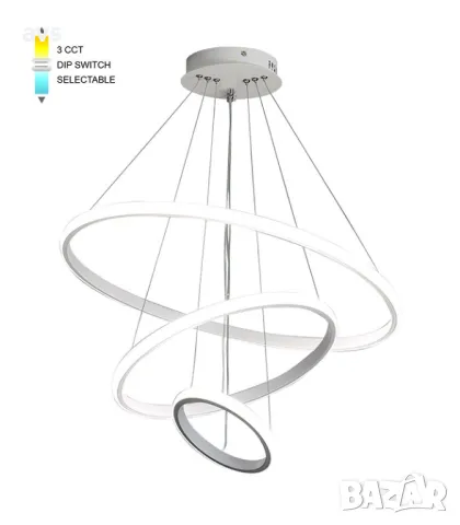 LED пендел трио Ø200+400+600mm 56W бял VITO, снимка 1