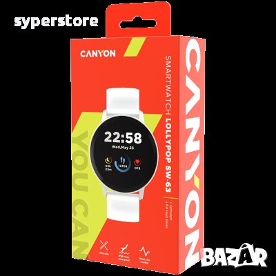 Смарт часовник CANYON CNS-SW63SW Lollypop Бял, Водоустойчив елегантен дизайн, снимка 6 - Смарт гривни - 36632646