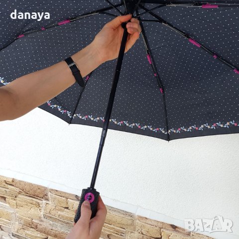 1538 Дамски автоматичен чадър за дъжд на точки с цветя двоен автомат 96см, снимка 5 - Други - 29255414