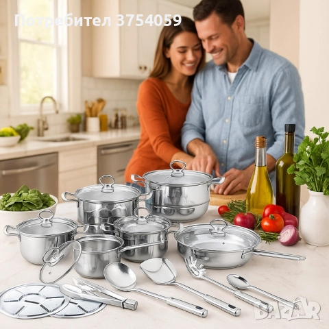 Премиум комплект съдове и прибори за готвене от неръждаема стомана – 18 части, снимка 2 - Прибори за хранене, готвене и сервиране - 51480830
