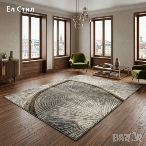 Модерен килим за хол 120х160см - Графитено сив със златисти пръски и 3D ефект, Противоплъзгащ, снимка 3 - Килими - 53928339