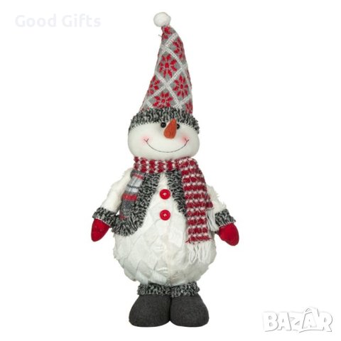 Коледен Снежен човек, Бял с червени копчета, 61см