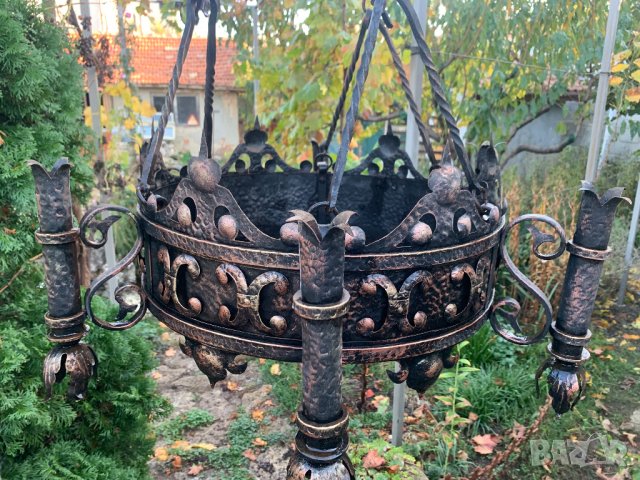 Голям старинен полилей кандилабър от нач. на 20-ти век от ковано желязо!, снимка 7 - Антикварни и старинни предмети - 38535103