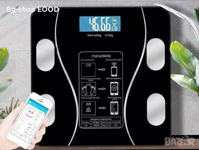 Домакински кантар за телесно тегло до 150кг с блутут и LCD дисплей, снимка 6 - Електронни везни - 54006678
