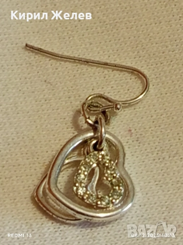 Елегантна сребърна обеца във формата на сърце с инкрустирани кристали 40017, снимка 5 - Обеци - 52686292