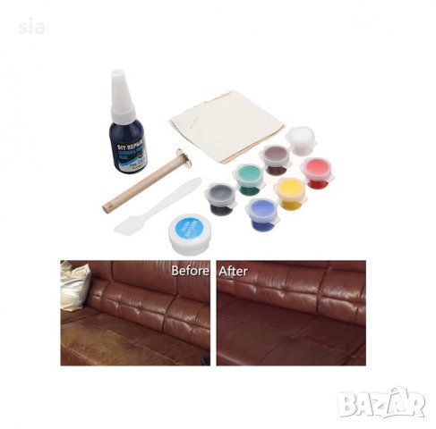 Течна боя, Комплект за ремонт и възстановяване на кожа и винил Visbella, течна боя, филър, 7бр. боя