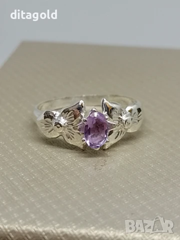 Нов сребърен пръстен 925 с естествен аметист 0.4 ct цена 45 лв, снимка 1