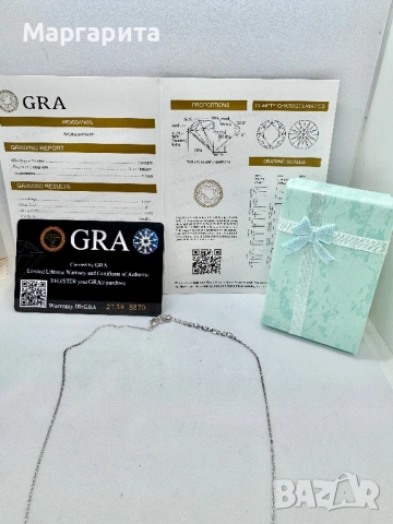 Сребърно колие с мойсанит (диамант) 1 карат, снимка 4 - Колиета, медальони, синджири - 53306139