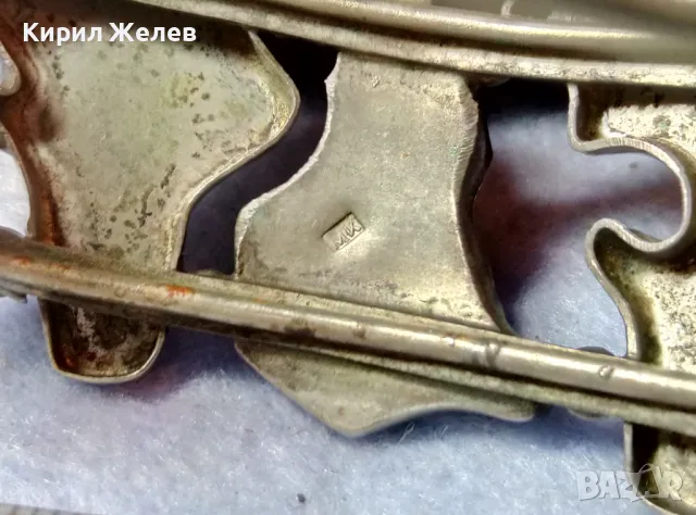 КРАСИВА СТАРА РЕТРО АРТ ПОСРЕБРЕНА МЕДНА ГРИВНА с ИНКРУСТИРАН СЕДЕФ и ИНИЦИАЛИ на МАЙСТОРА МК 48606, снимка 3 - Антикварни и старинни предмети - 48492620