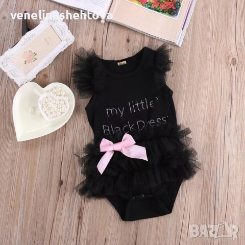 Бебешко памучно боди със сатенена панделка Малка черна рокля, снимка 2 - Бодита за бебе - 40863201