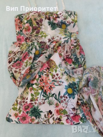 Дълга рокля копринена с къса непрозрачна предна част със същия пъстър принт, както коприната, снимка 16 - Рокли - 37338370