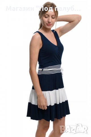 Нова дамска разкроена моряшка рокля с дълбоко деколте, райе, снимка 6 - Рокли - 30313746