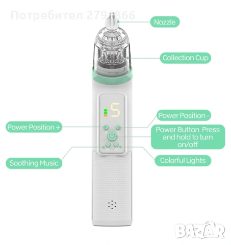 Електрически назален аспиратор за бебета,презареждащ се,5 степени, нов, снимка 2 - Други - 54238333