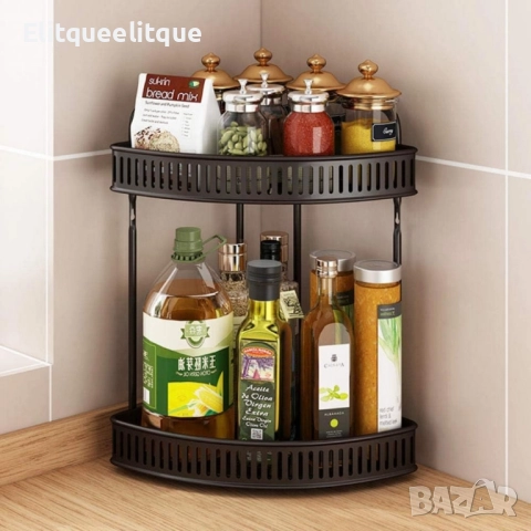 Ъглова стойка за подправки 2 нива – Органайзер за кухня, баня и спалня, без монтаж