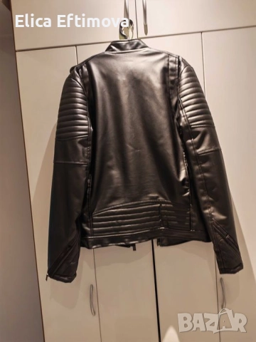 Мъжко черно кожено яке , снимка 3 - Якета - 52604700