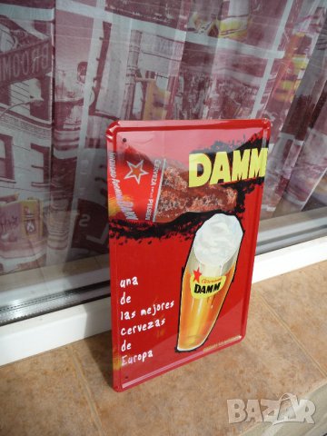 Метална табела бира Damm испанска бира червена европа студена, снимка 2 - Рекламни табели - 42783365