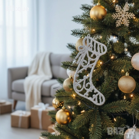 Коледна блестяща украса за елха във форма на Коледен чорап, снимка 2 - Други стоки за дома - 52805413