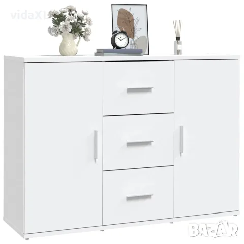 vidaXL Сайдборд, бял, 91x29,5x65 см, инженерно дърво, снимка 4 - Бюфети - 56147955