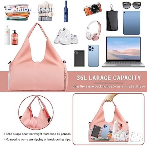 Нова Черна Пътническа Спортна чанта с отделение за обувки и мокър джоб Жени Мъже, снимка 6 - Чанти - 42242971