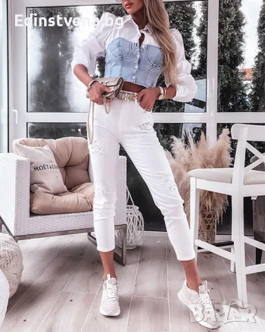 Дамска риза с ефект дънков корсет, снимка 4 - Ризи - 50251667