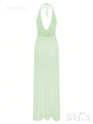 Рокля от плетен тъкан плат в ментово зелено с рози 🍈🍋‍🟩, снимка 6 - Рокли - 49206225