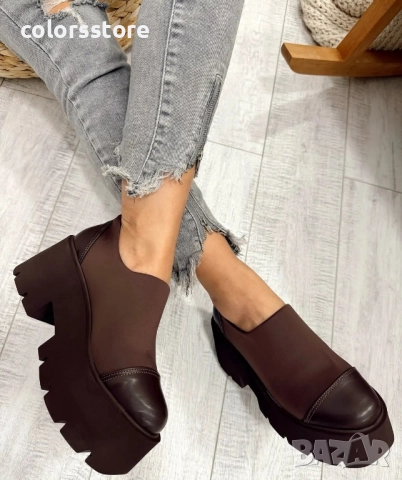 Обувки на платформа - кафяв неопрен и кожа - NPR22 