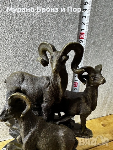 Масивна бронзова скулптура „Лов на овни“ от Карлие (Carlier) – 29 см х 19 см, 7.3 кг, снимка 3 - Антикварни и старинни предмети - 53986825