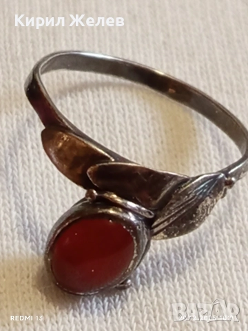 ВИНТИДЖ СРЕБЪРЕН ПРЪСТЕН с ФЛОРАЛЕН МОТИВ и ЮВЕЛИРНО ПОЛИРАН КОРНЕОЛ 34032, снимка 7 - Пръстени - 52855165