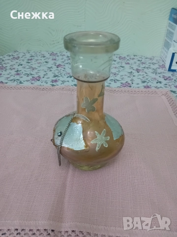 антична стъклена ваза 19 см., снимка 4 - Вази - 52592932