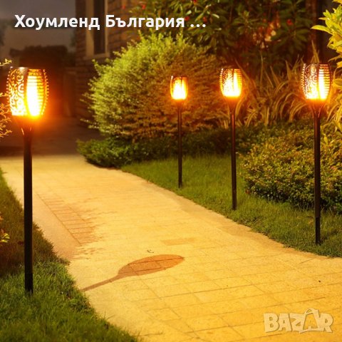 Соларна LED лампа тип факла имитираща огънен пламък - два размера, снимка 1 - Соларни лампи - 40705911