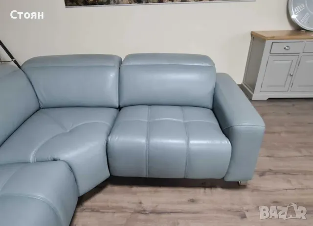  Сиво - син кожен ъглов диван "Marvella", снимка 5 - Дивани и мека мебел - 47498956