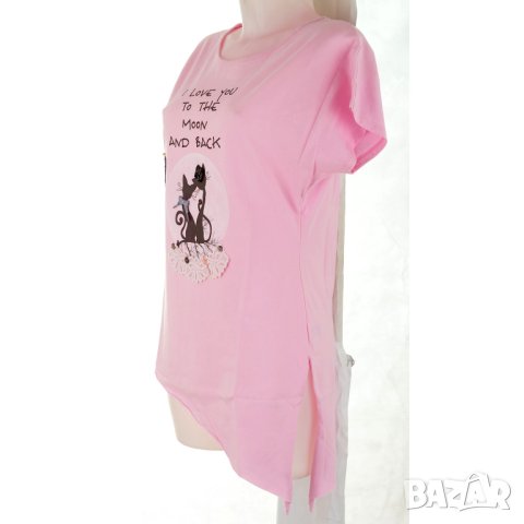 Памучна розова дамска блуза с къс ръкав RVL, снимка 3 - Тениски - 40478211