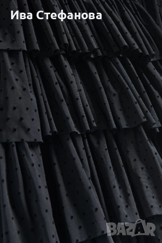 Нова луксозна къса черна елегантна волани къдри  рокля V образно деколте , снимка 2 - Рокли - 49299784