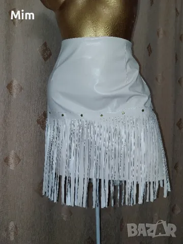 XL Кожена пола в екрю с ресни , снимка 4 - Поли - 47360153