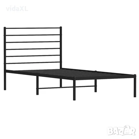 vidaXL Метална рамка за легло с горна табла, черна, 75x190 см, снимка 4 - Спални и легла - 56147228