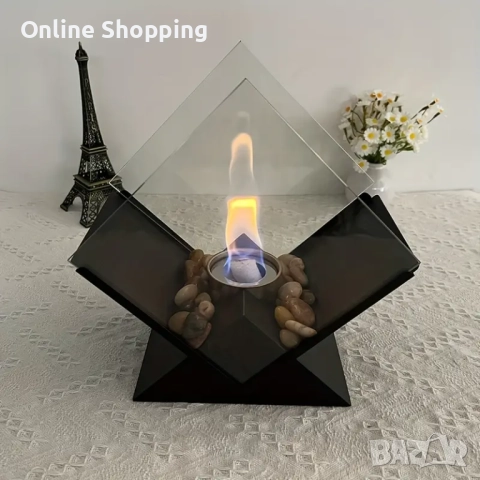 Дизайнерска настолна биокамина от стомана на биоетанол, снимка 4 - Камини - 52683977