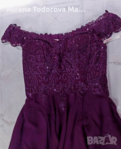 Абитуриентска рокля.А-силует вечерна рокля от шифон с отворени раменете с пайети и разцепена предна , снимка 4 - Рокли - 36683884