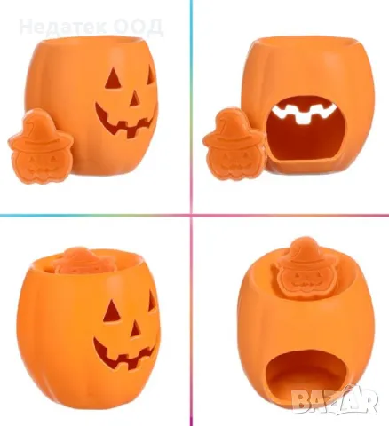 Керамична поставка за свещ, тиква, оранжево 