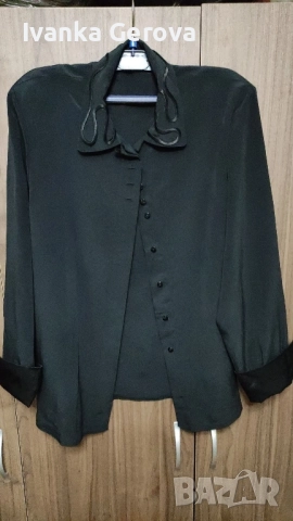 Черна дамска риза от изкуствена коприна 