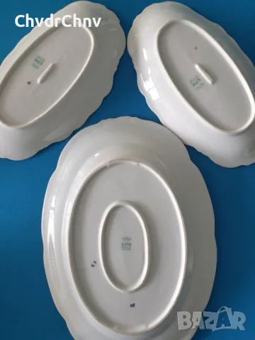 KPM Poland чиния 33-25см/3бр КПМ стари немски порцеланови чинии-плата/цветя-злато, снимка 8 - Чинии - 48983376