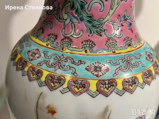 Двойка големи, китайски, порцеланови вази Qianlong Famille Rose Mandarin, снимка 2 - Колекции - 48238430