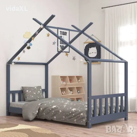 vidaXL Рамка за детско легло, сива, бор масив, 80x160 см（SKU: 283371）, снимка 2 - Спални и легла - 56077790