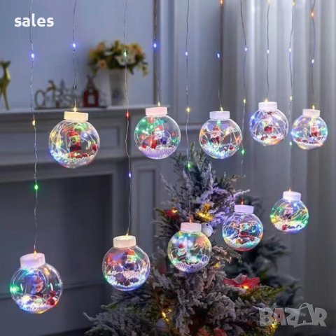 Коледна светеща завеса крушки с Дядо Коледа 3м., снимка 1 - Декорация за дома - 42279866