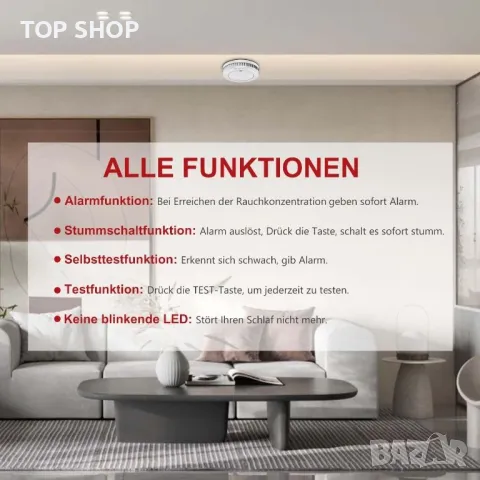 Детектор за дим RUNIDUR/10 години батерия/без пробиване/стандарти EN14604/пожароизвестител/плосък, снимка 6 - Друга електроника - 49308577