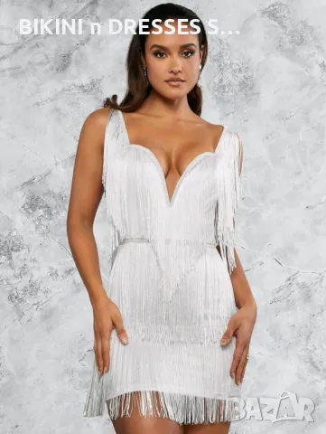 Елегантна бяла рокля с ресни, снимка 2 - Рокли - 47659687