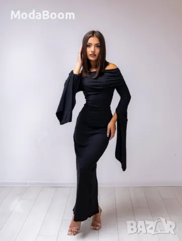 Дълга черна дамска рокля , снимка 6 - Рокли - 48009419