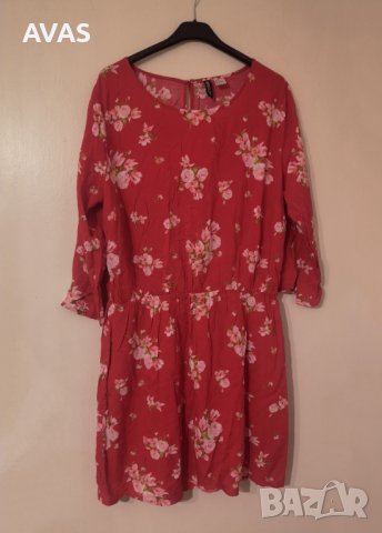 Нова червена рокля на цветя L-XL 44  размер, снимка 3 - Рокли - 36762487