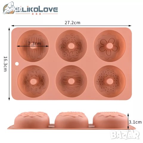 6 Големи понички донът донъти с поръски силиконов молд форма декорация торта фондан шоколад и др., снимка 2 - Форми - 42576823